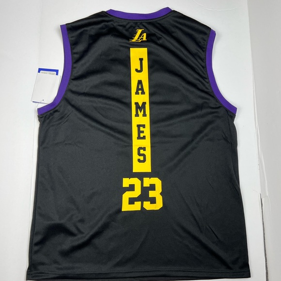 NBA LeBron James #23 Los Angeles Lakers Basketball Jersey Size L Black Gold - Picture 8 of 10